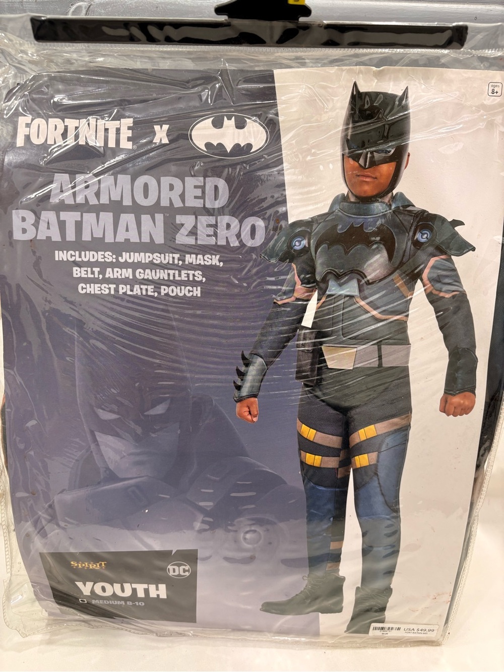 New Spirit Halloween Kids Fortnite Armored Batman Zero Costume Size Medium 8-10